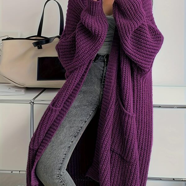 Solid Open Front Cardigan, Casual Long Sleeve Drop Shoulder Long Length Outwear, Women's Clothing - Image 19