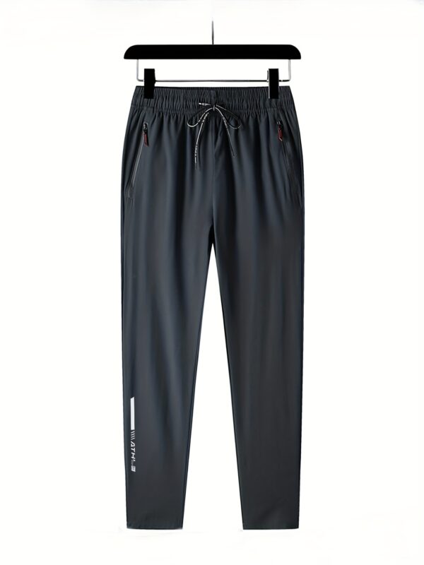 Men's Fashionable Letter Print Elastic Waist Trousers - Breathable, Casual, Zipper Pockets, Drawstring Design - Ideal for Outdoor Activities, Travel, Hiking, and Gift-Giving - Image 10