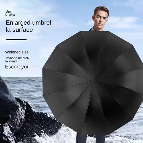 Extra Large 12 Ribs Windproof Waterproof Folding Umbrella For Business Men's & Women's Travel, Reinforcement Umbrella For Both Rainy And Sunny Day For Students - Image 2