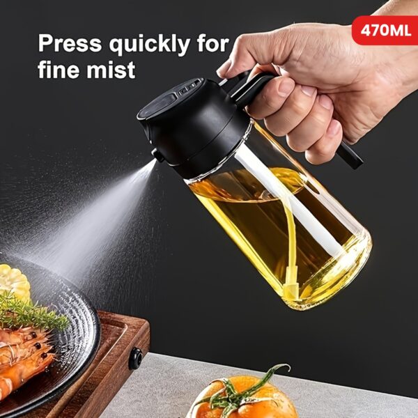1pc Portable Oil Sprayer And Dispenser 2-In-1, Olive Oil Mister And Pourer, 470ML Plastic Kitchen Oil Spray Bottle for Cooking, BBQ, Air Fryer, Baking, Salad - Image 14