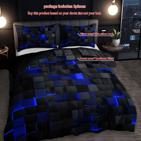 3pcs Tech-Inspired Plaid Duvet Cover Set, Breathable Polyester, All-Season, Digital Print, Machine Washable, Woven Fabric, 90g Square Weight - Bedding Set Without Insert - Image 12