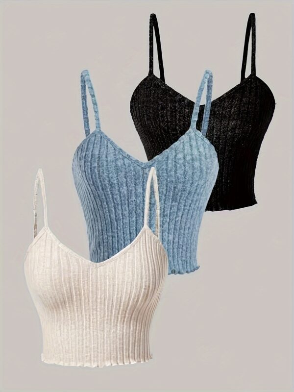 3pcs Ribbed Spaghetti Strap Tank Top, Casual Sleeveless Tank Top For Summer, Women's Clothing - Image 2