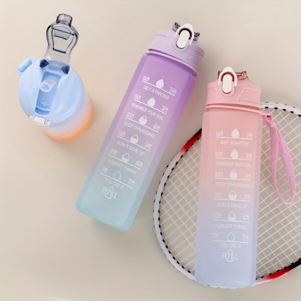 Gradient Color Motivational Water Bottle - Time Marker, Leakproof, BPA-Free Plastic, Cute Stickers Included, Perfect for Camping, Dining, Drafting - Stay Hydrated and Focused! - Image 11