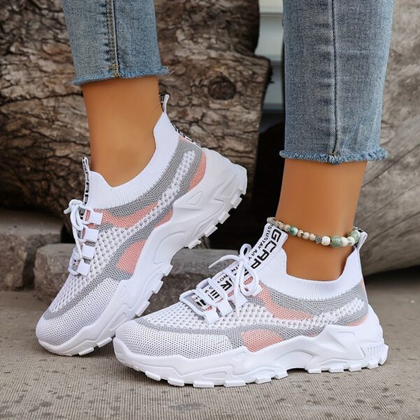 Women's Breathable Mesh Platform Sneakers, Casual Lace Up Outdoor Shoes, Comfortable Low Top Sport Shoes plus size - Image 5