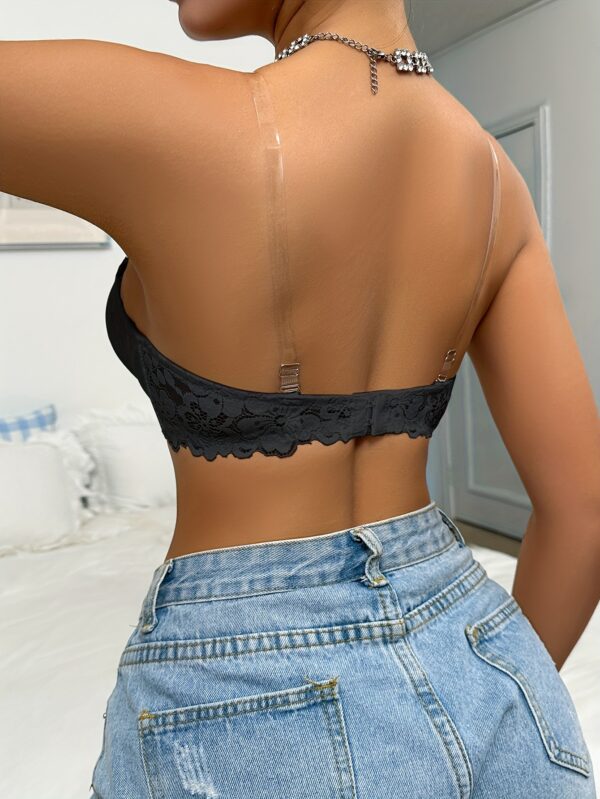 Solid Floral Lace Semi Sheer Strapless Underwire Bandeau, Sexy Comfy Push Up Front Closure Bra, Women's Lingerie & Underwear - Image 7