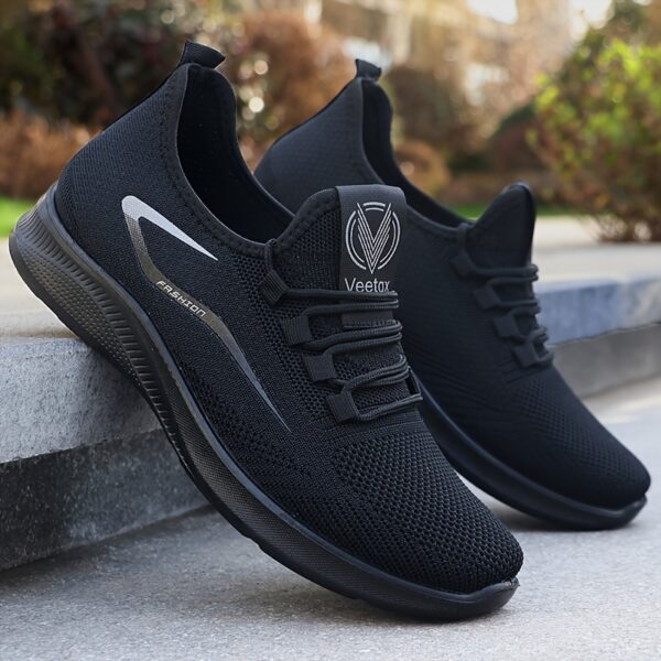 Men's Slip On Breathable Sneakers, Woven Lightweight Non Slip Outdoor Training Running Workout - Image 2