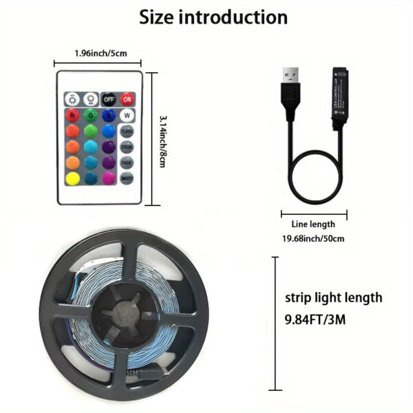 1 Set Flexible Color LED Decorative Strip Light, 24 Key Remote Control 5V USB Power Supply Back Adhesive Edge Lights, Light And Easy To Install, Computer, TV, Cabinet Decoration Eid Al-Adha Mubarak - Image 5