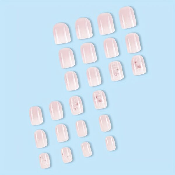 24pcs Glossy Short Square Fake Nails, White Pinkish Gradient Press On Nails With Flower Design, Sweet Cool Full Cover False Nails For Women Girls - Image 4