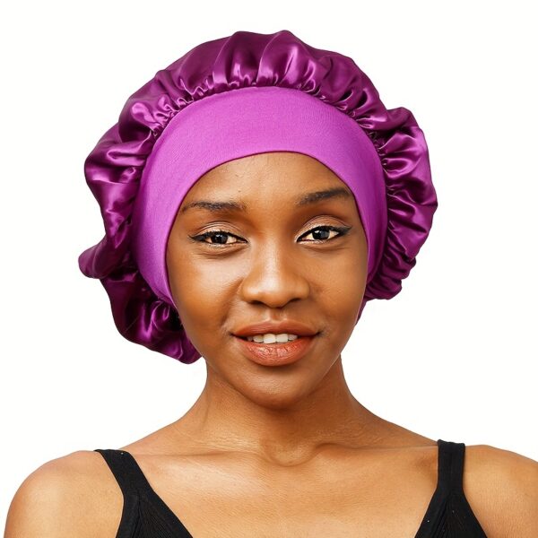 2pcs/set Solid Color Satin Bonnet Classic Elastic Sleeping Night Cap Soft Bath Shower Cap Imitation Silk Elastic Hair Bonnets For Women - Image 4