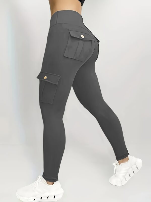 Solid Color Butt Lifting Yoga Leggings With Pockets, Running Sports Tight Pants, Women's Activewear For Fall & Winter - Image 3