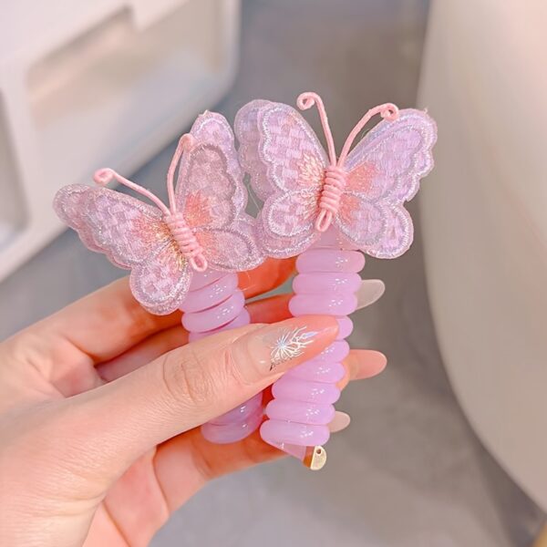 GUIJUI 2pcs Cute Butterfly Phone Cord Hair Ties for Kids, High Elasticity Resin Hair Bands, All-Season Daily & Casual Wear, Christmas & Valentine'S Day Gift, Knit Fabric Weaving Method - Image 11