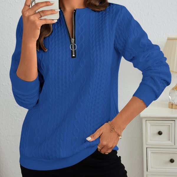 Womens Stylish Quarter Zip Textured Sweatshirt - Cozy Long Sleeve for Fall & Winter - Warm Casual Wear - Comfortable Fit - Image 16