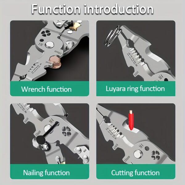 Foldable Multi-Tool Pliers for Electricians - Durable High Carbon Steel with Wire Strippers, Cutters, and Crimper - Compact Design for On-the-Go Electrical Work - Green & Gray Handles, Versatile Strippers | Ergonomic Handles | Multifunctional Tool - Image 6