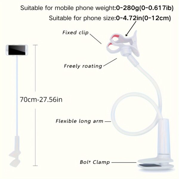 1pc Flexible Cell Phone Holder with Long Arm for iPhone 15 Pro Max, 12-14 - Hands-Free Mount for Lazy Days - Image 2