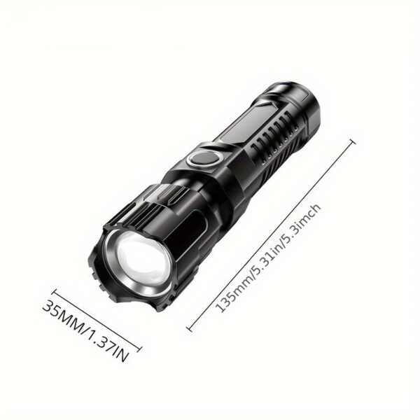 1pc Super Bright Flashlight, USB Rechargeable Telescopic Zoom Wide Beam Handheld Emergency Illumination Flashlight For Outdoor, Exploration, Work Lighting - Image 4
