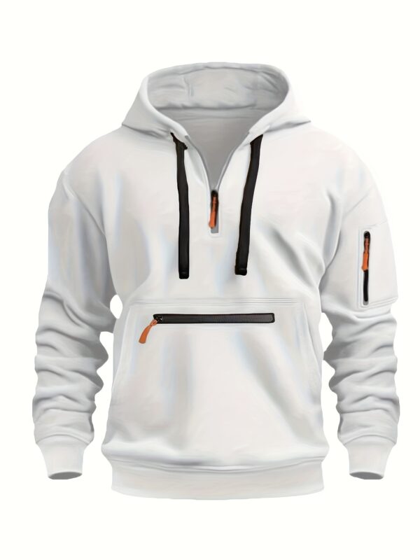 Men's Cozy Solid Color Long Sleeve Hooded Sweatshirt - Soft Casual Wear for Fall/Winter - Kangaroo Pocket, Half-Zip Design, Daily Wear Essential - Image 10