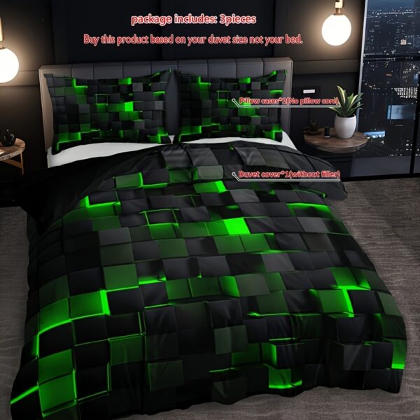 3pcs Tech-Inspired Plaid Duvet Cover Set, Breathable Polyester, All-Season, Digital Print, Machine Washable, Woven Fabric, 90g Square Weight - Bedding Set Without Insert - Image 13