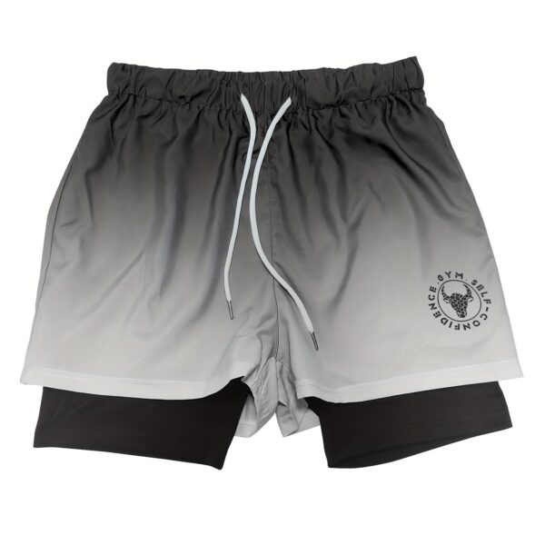 Men's Gradient Athletic Shorts - Summer Gym & Sports Gear, Breathable Polyester-Spandex Blend, Adjustable Drawstring, Dual-Color Design with "Gym Sports" Print - Image 12