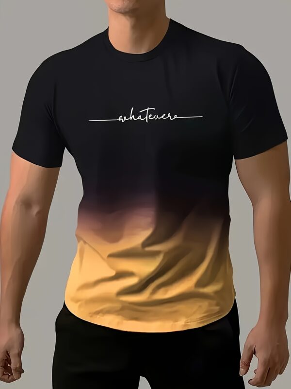 Men's Fashion Gradient Color Sports T-shirt, Casual Stretch Round Neck Tee Shirt For Summer - Image 6