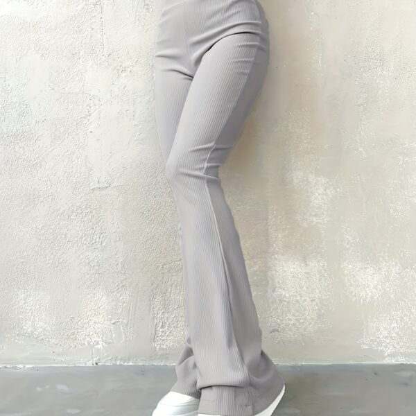 Casual Ribbed Simple Slim Leggings Solid Color High Waist Fashion Trousers - Image 17