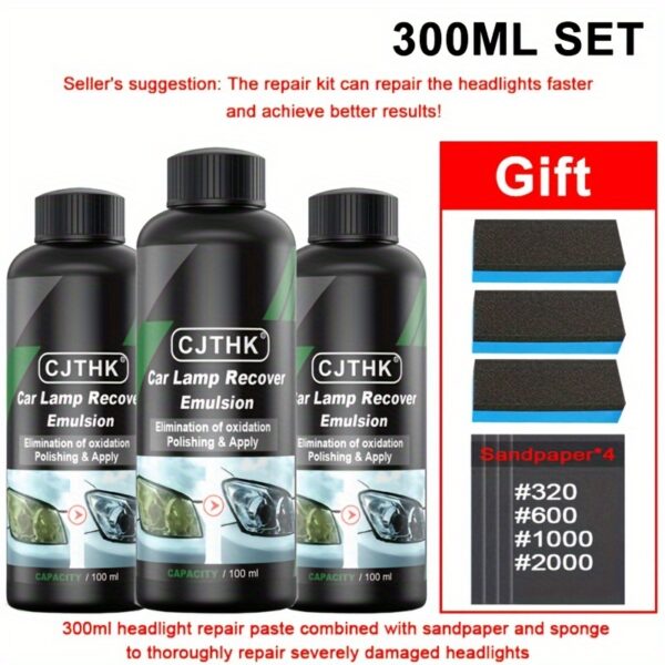 CJTHK Car Lamp Recover Emulsion - Universal Headlight Restoration Polish, Scratch Remover & Maintenance Fluid Kit for Auto Accessories - PE Material - Image 9