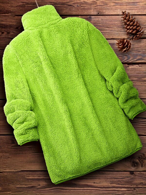 Zip Up Solid Teddy Coat, Casual Long Sleeve Winter Outerwear, Women's Clothing - Image 9