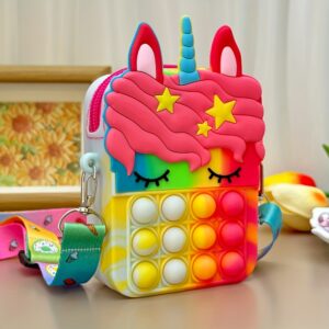 Girls S Silicone Cute Unicorn Messenger Bag Coin Purse Children's Pop Bag, Ideal Choice For Gifts, Suitable For Children Aged 3-6 And Under 3.2 Feet/1 Meter Tall