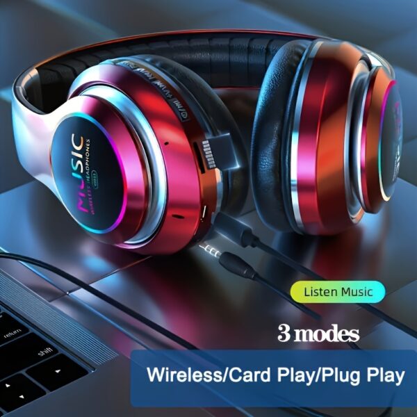 [Wireless Deep Bass Headphones] Foldable Wireless Headphones with Deep Bass, Lightweight Gaming Earbuds with Built-in Mic, 3.5mm Audio Cable Compatible, USB Type-C Charging, Non-Waterproof, Push Button Volume Control, for Travel & Work, Adult - No Charger - Image 9