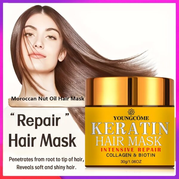 30g Keratin Hair Mask, Strengthens Hair, Deep Smoothing Conditioner, Professional Keratin Hair Care  Cream - Image 4