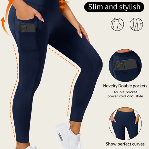 [Stretchy Yoga Pants] Pink Stretchy High-Waisted Women's Yoga Pants - Casual Solid Color Polyester Knit Fabric, Regular Fit for Spring/Summer/Fall, 92% Polyester 8% Elastane, 250g/m² - Image 13