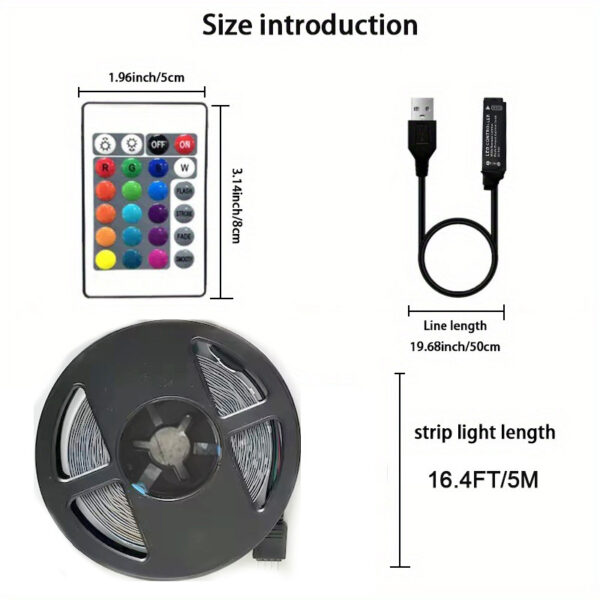 1 Set Flexible Color LED Decorative Strip Light, 24 Key Remote Control 5V USB Power Supply Back Adhesive Edge Lights, Light And Easy To Install, Computer, TV, Cabinet Decoration Eid Al-Adha Mubarak - Image 7