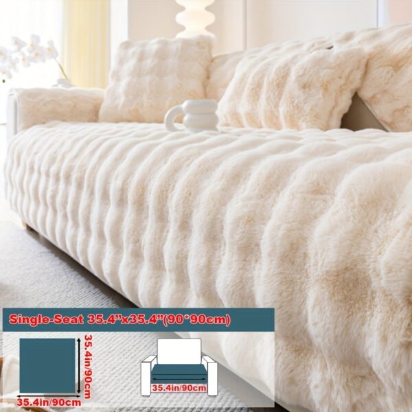 1pc Imitation Rabbit Plush Sofa Cover Winter Warm Thick Plush Soft Sofa Slipcover Pet Favorite Non-slip Protective Couch Cover Furniture Protector For Bedroom Office Living Room Home Decor - Image 3