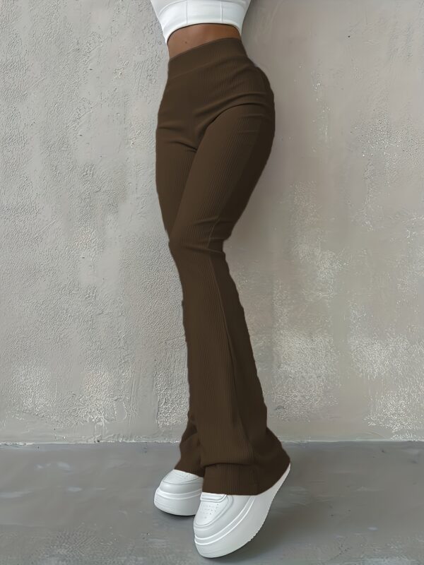 Casual Ribbed Simple Slim Leggings Solid Color High Waist Fashion Trousers - Image 10