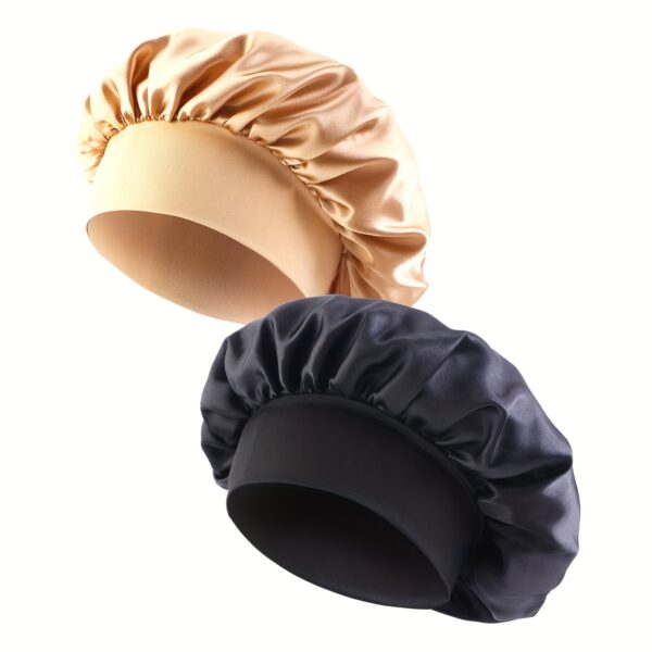 2pcs/set Solid Color Satin Bonnet Classic Elastic Sleeping Night Cap Soft Bath Shower Cap Imitation Silk Elastic Hair Bonnets For Women - Image 11