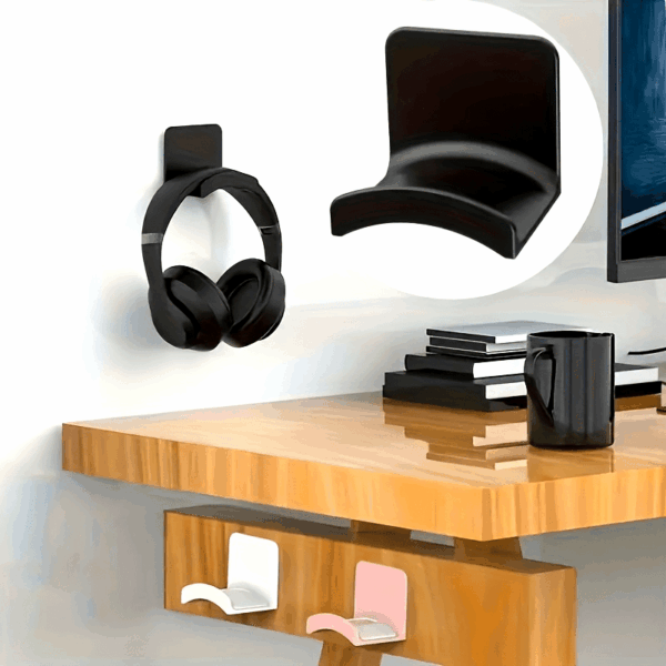 Easy-to-Install Drill-Free Wall-Mounted Headphone Holder - Waterproof Plastic Storage Hook for Headphones, Perfect for Bedroom, Bathroom, Office and Dormitory Organization, Utility Hooks - Image 16