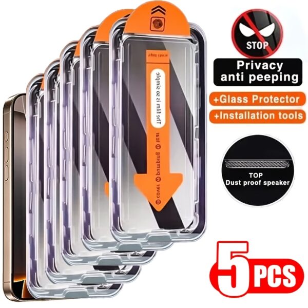 5pcs Full Cover Privacy Screen Protector for iPhone 16/15/14/13/12/11/16 Pro Max/15 Pro Max/Plus/Mini/X/XS/XR/XS Max, 9H Tempered Glass Film, Dynamic Island Compatible, Anti-Scratch, Anti-Fingerprint, Case Friendly, Glossy Screen Surface, Dust Proof Speak - Image 5