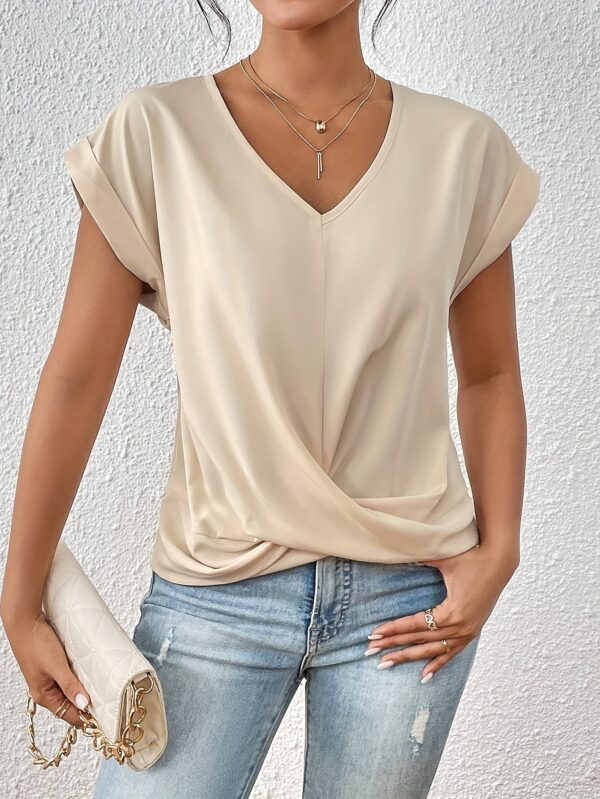 Women'S Sweetheart Neckline Short Sleeve T-Shirt - Solid Color, Regular Length, Summer Casual Top with Cross-Back Straps, Sweetheart Necklace - Image 6