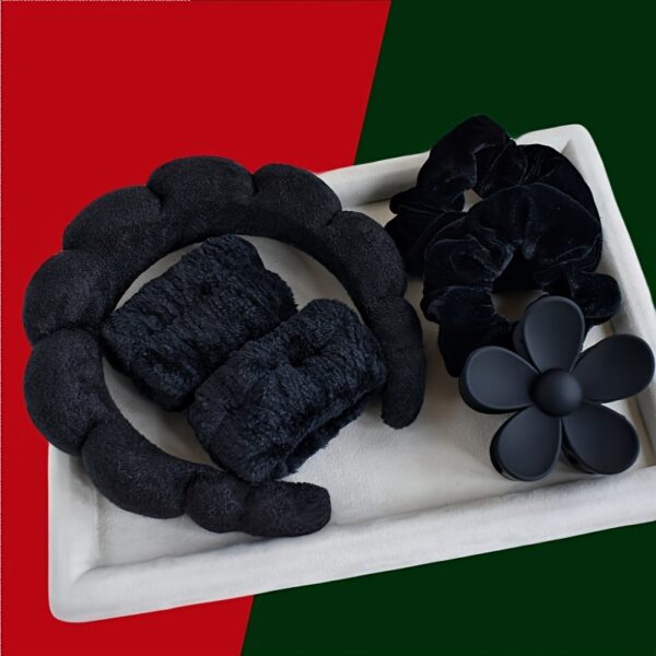 6pcs/set Luxurious Velvet Hair Hoop Set - Soft, Adjustable, and Comfortable Spa Headband for Washing Face, Skincare, and Makeup - Perfect Christmas Gift for Women - Image 6