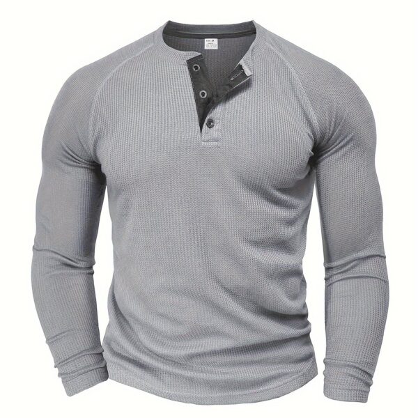 Men's Loose Solid Henley Shirt, Crew Neck Half Button Long Sleeve Shirt For Spring Fall Outdoor Activities - Image 15