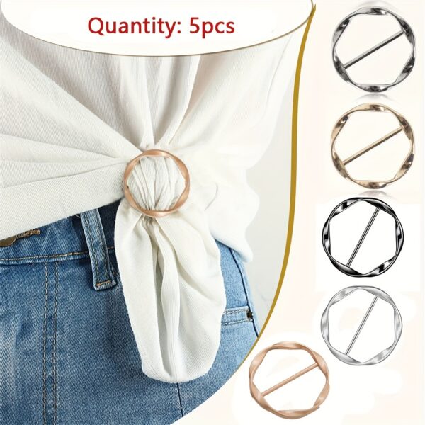 5pcs Versatile Metal Scarf & T-Shirt Clips - Effortless Knotting and Waist Cinching Accessories for Sewing, Knitting, and DIY Crafting - Easy to Use, Adjustable, and Reusable