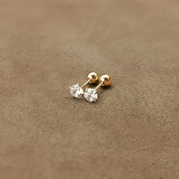 1 Pair or 3 Pairs Stainless Steel 18K Gold Plated Four-claw Twisted Ball Zirconia Earrings - Image 7
