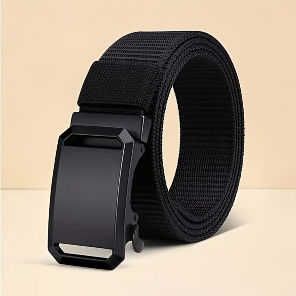 1PC Men's Stylish Canvas Belt with Automatic Buckle - Perfect for Jeans, Outdoor Leisure & Sports Training, BlackValentine's Day - Image 3