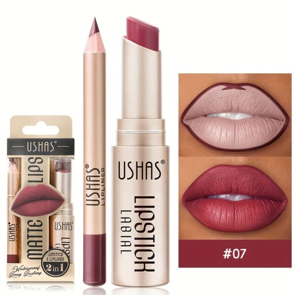 Golden Box Matte Lipstick + Lip Liner Lasting Waterproof Nude Lipstick 24 Hour Waterproof Velvet Nonstick Cup Lipgloss Lip Stain Pigmented Lip Makeup Valentine's Day Gifts - Image 3