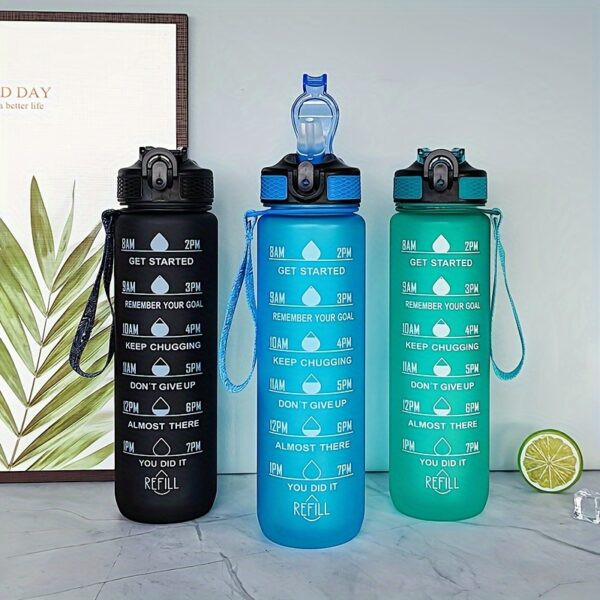 1pc 1000ml/33.81oz Gradient Color Water Bottle With Time Marker, Leakproof Flip Top Straw Drinking Cup, With Carrying Strap, Suitable For Fitness, Yoga, Hiking, Sports - Image 4