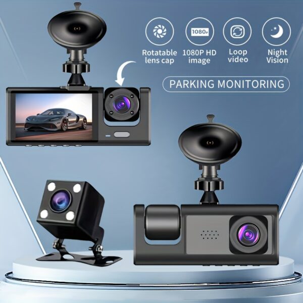 Vavupo 1080P 2&3 Channel Dash Cam for Cars - Front, Inside & Rear View with IR Night Vision, Loop Recording, Wide Angle Lens, and 5.08cm IPS Display - Image 6
