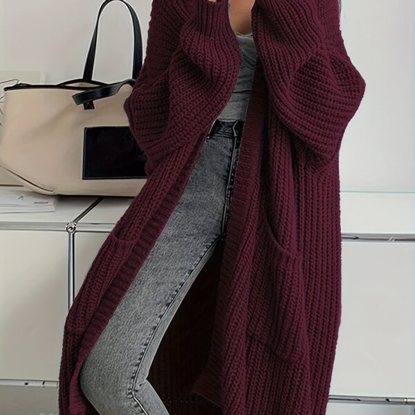 Solid Open Front Cardigan, Casual Long Sleeve Drop Shoulder Long Length Outwear, Women's Clothing - Image 13