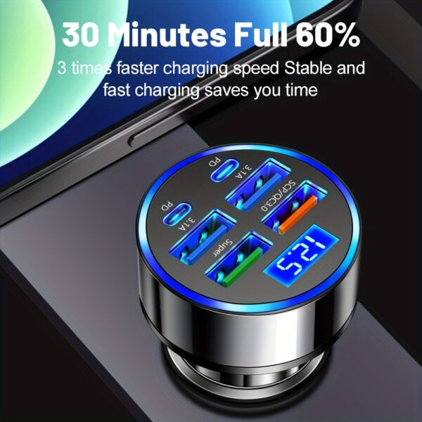 XJDR Multi Port 2PD 4USB Car Charger Fast Charging PD QC3.0 USB C Car Phone Charger Type C Adapter in Car - Image 3