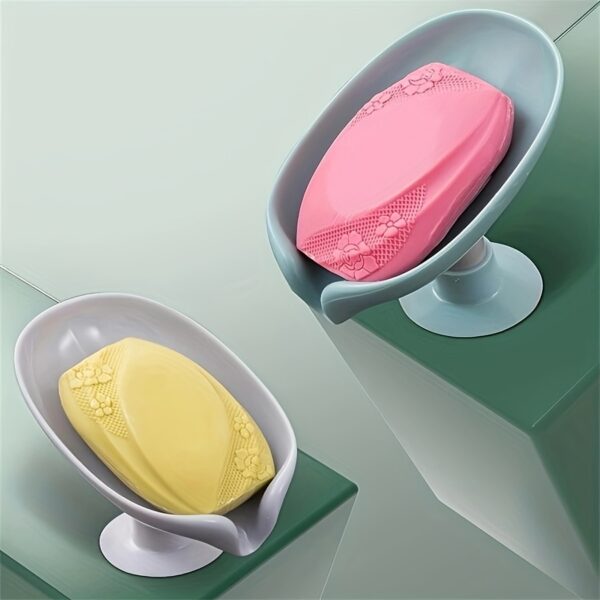 1pc Leaf-Shaped Soap Box Drain Soap Rack Bathroom Accessories Suction Cup Soap Dish Tray Soap Dish Bathroom Soap Box Bathroom Receiver - Image 6