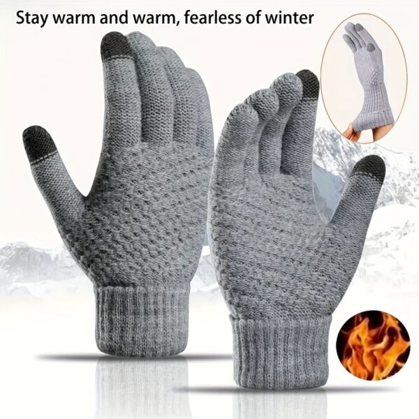 1/2/3 Pairs Knit Thermal Winter Gloves, Solid Color Touch Screen Thickened Sports Gloves For Cycling Hiking - Image 9