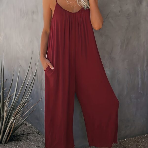Women'S Light Blue Sleeveless Jumpsuit with Pockets - Casual Polyester Knit Fabric, V-Neck, Summer 2023, Beach Coverup, Beach Coverup Jumpsuit | Casual Style Jumpsuit | Knit Construction - Image 19